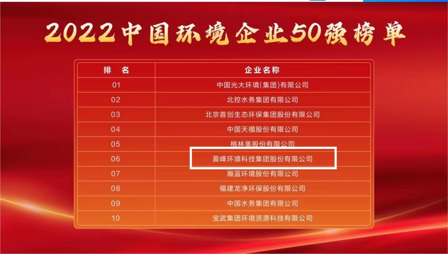 熊猫体育环境连续5年荣登“中国环境企业50强”榜单